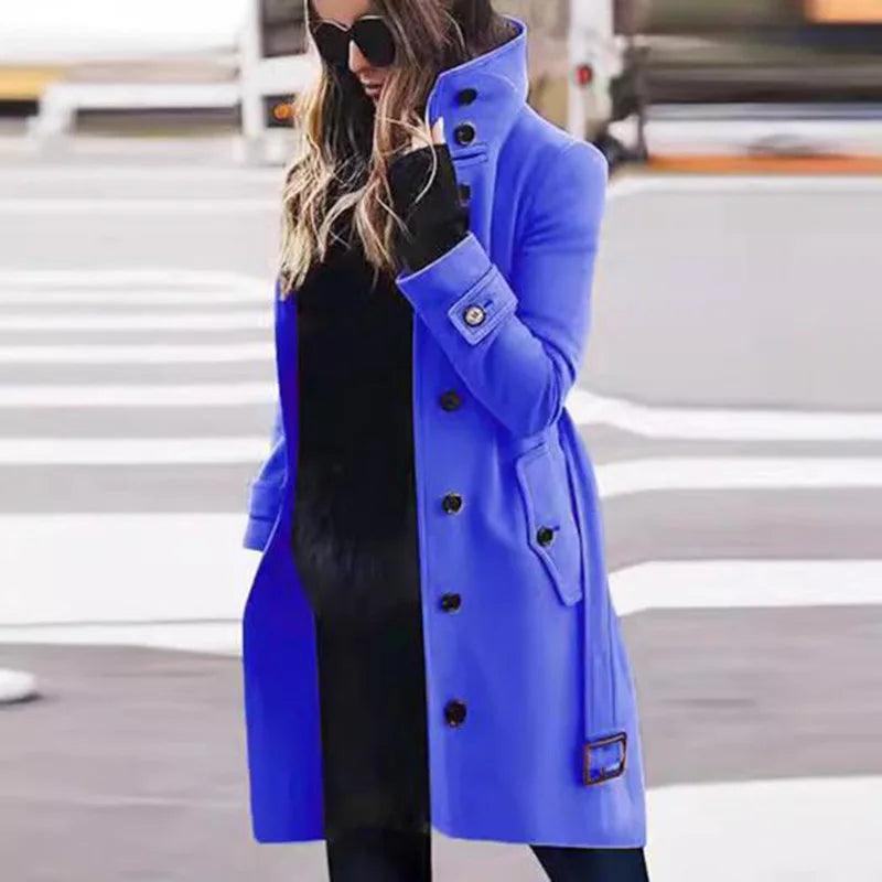 Slim Fit Large Coat Single Breasted Stand Collar Trench Overcoats