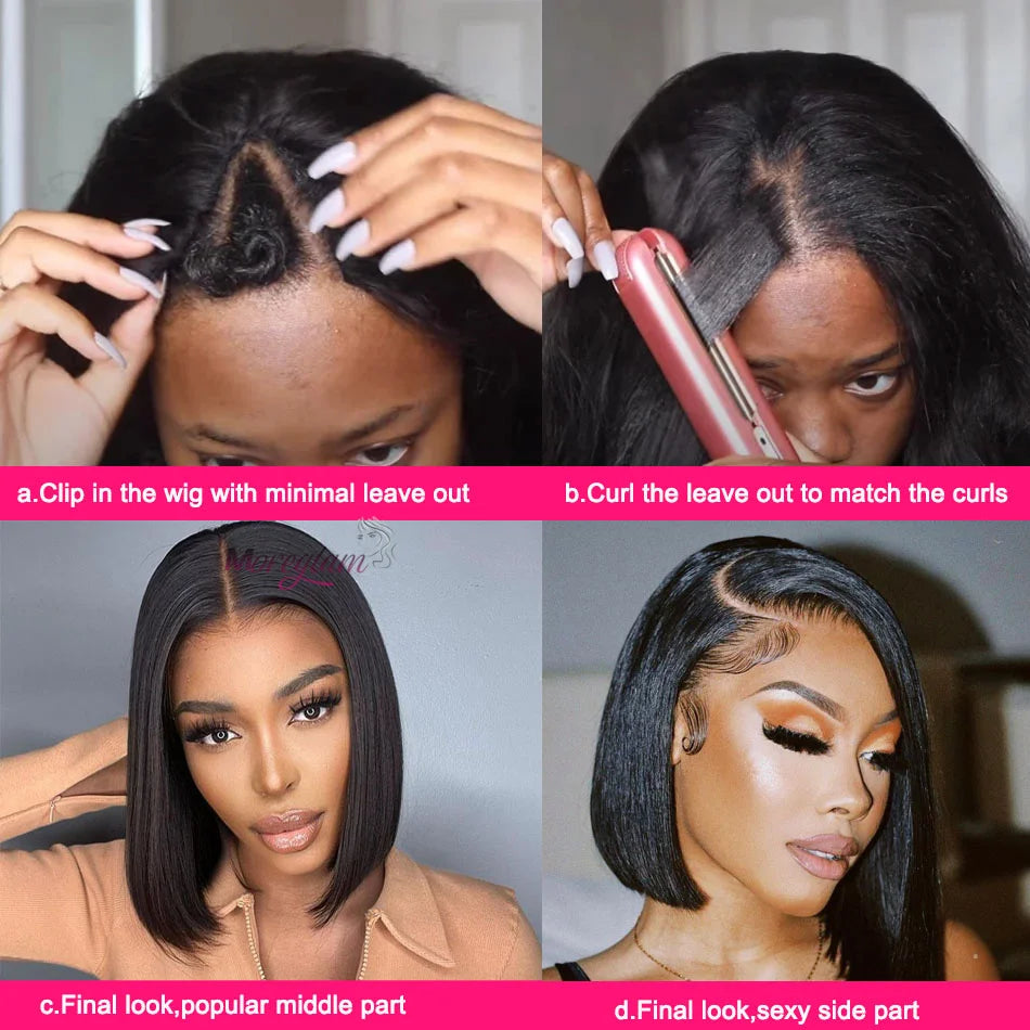 Straight Short Bob V Part Wigs Human Hair