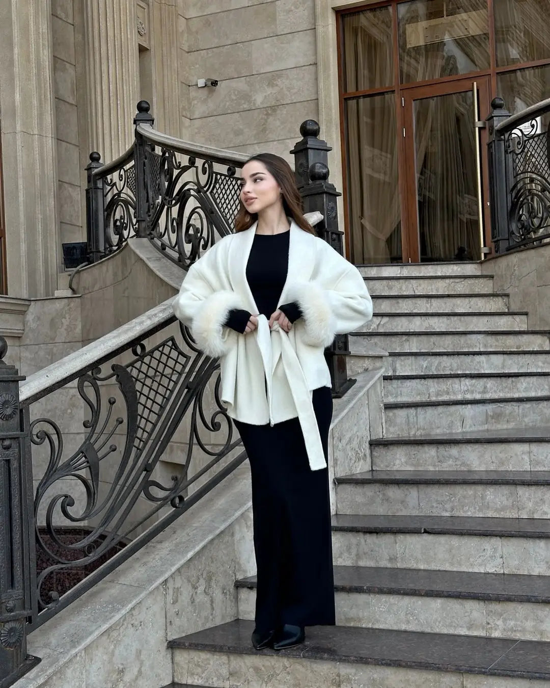 Fur Patchwork Woolen Short Coat Fashion New Autumn Winter Cardigan
