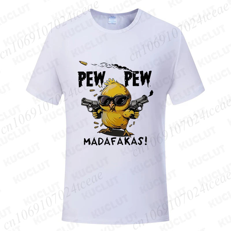 Pew Pew Madafakas Men's T-shirts Cute Chick Funny Graphic Tops Summer Short Sleeve Tees Trendy Streetwear Male Oversized Clothes