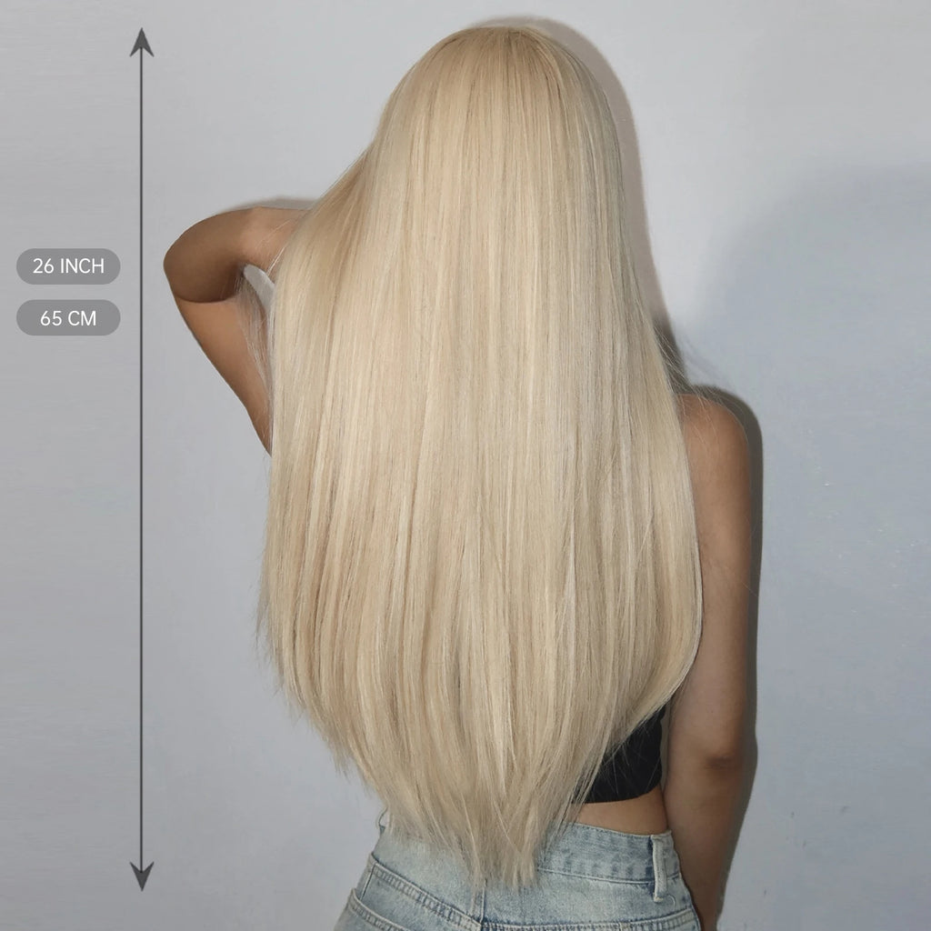 Light Blonde Golden Hair Long Silky Straight Synthetic Wig