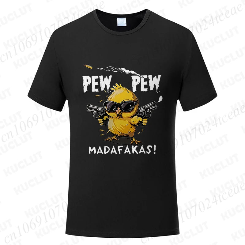 Pew Pew Madafakas Men's T-shirts Cute Chick Funny Graphic Tops Summer Short Sleeve Tees Trendy Streetwear Male Oversized Clothes