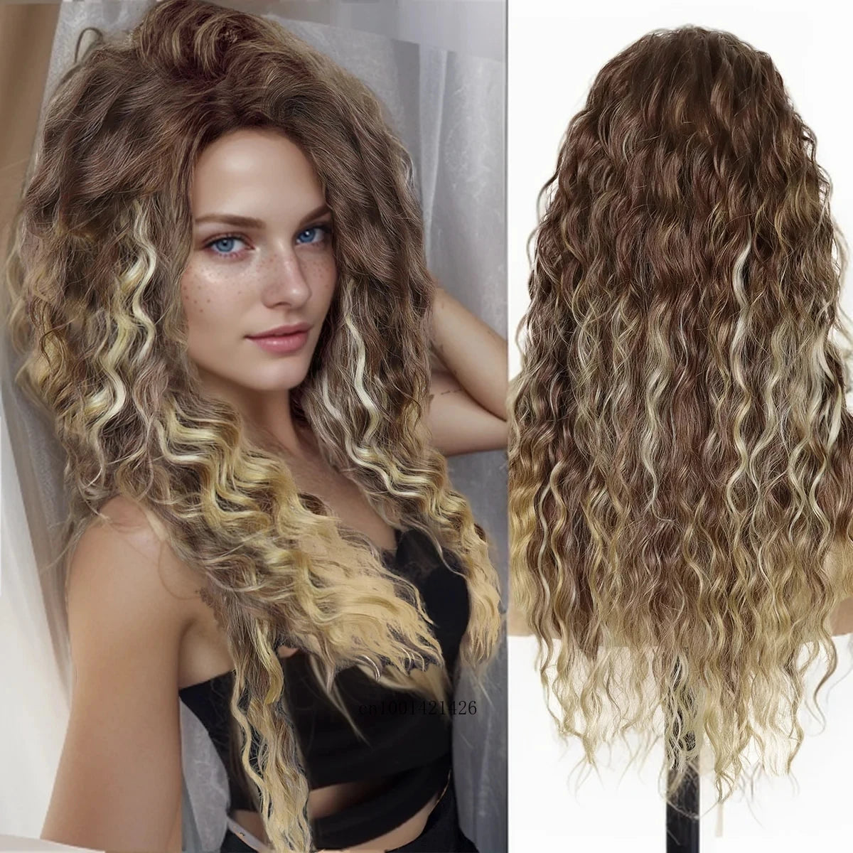 Wig Synthetic Long Curly Hair Wigs for Women Fluffy Wave Ombre