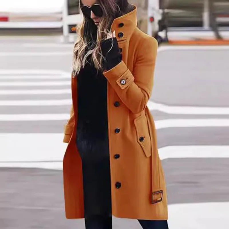 Slim Fit Large Coat Single Breasted Stand Collar Trench Overcoats
