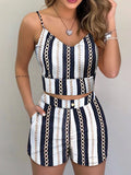 Women Fashion Summer Two Piece Set Sleeveless Floral Vest Shirts + Short
