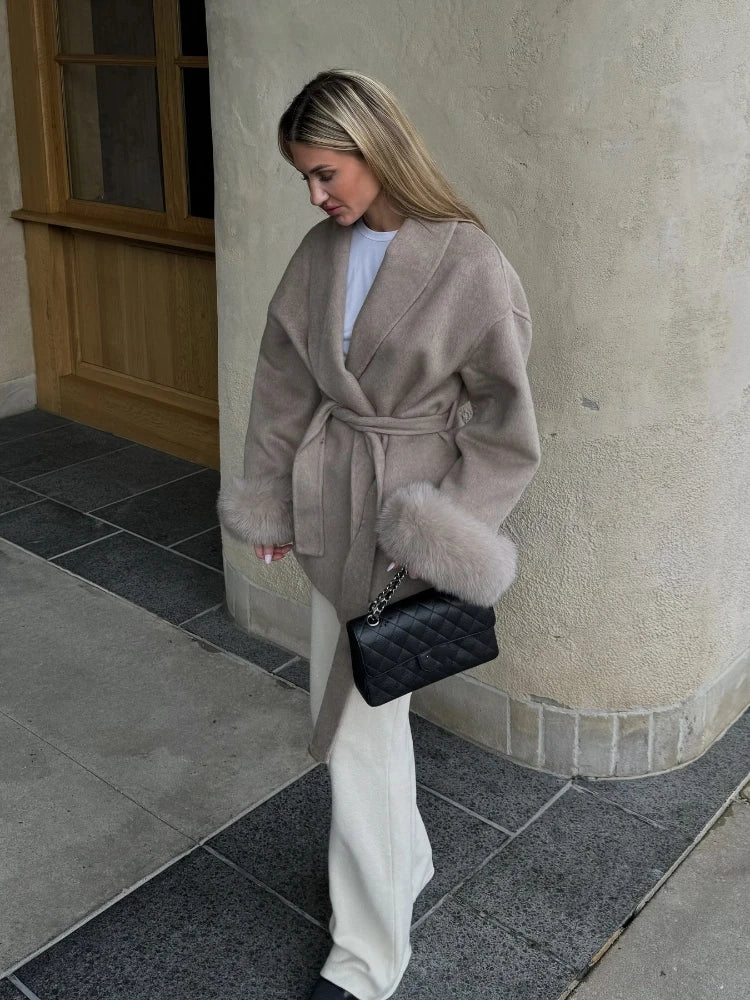 Fur Patchwork Woolen Short Coat Fashion New Autumn Winter Cardigan