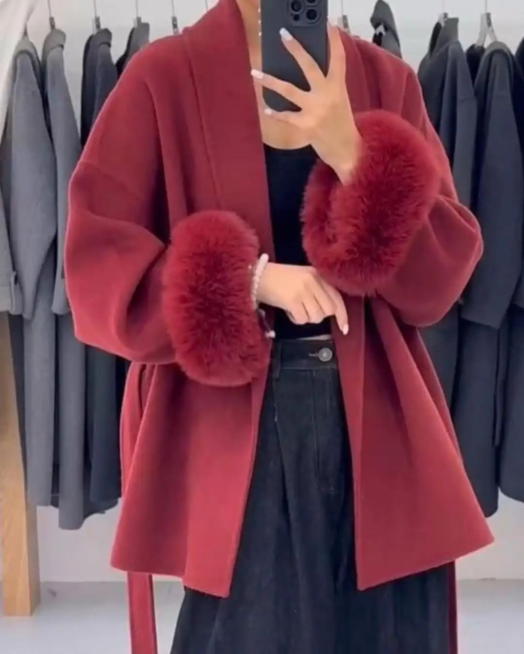 Fur Patchwork Woolen Short Coat Fashion New Autumn Winter Cardigan