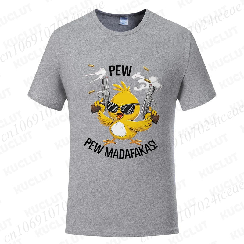 Pew Pew Madafakas Men's T-shirts Cute Chick Funny Graphic Tops Summer Short Sleeve Tees Trendy Streetwear Male Oversized Clothes
