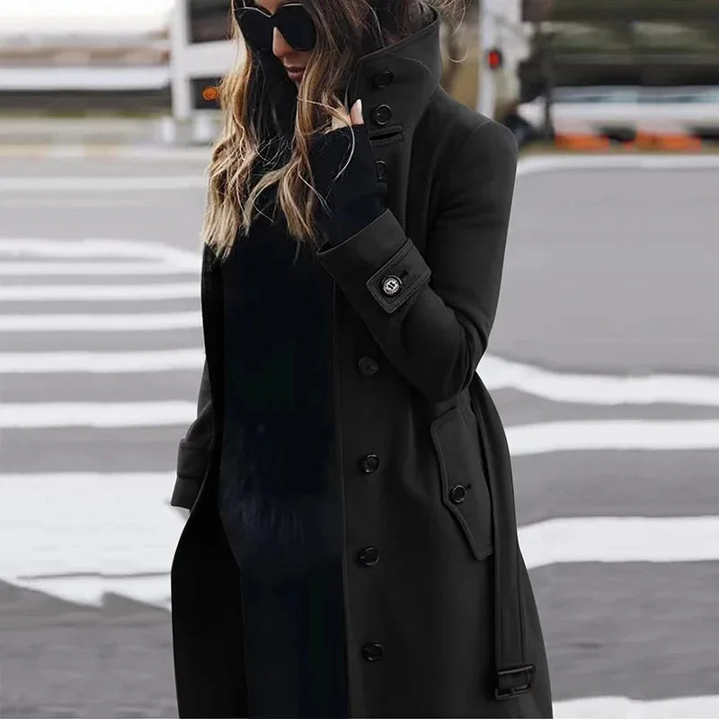 Slim Fit Large Coat Single Breasted Stand Collar Trench Overcoats