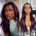 Dark Purple Wig Synthetic Hair Natural Wavy Lace Front Wig