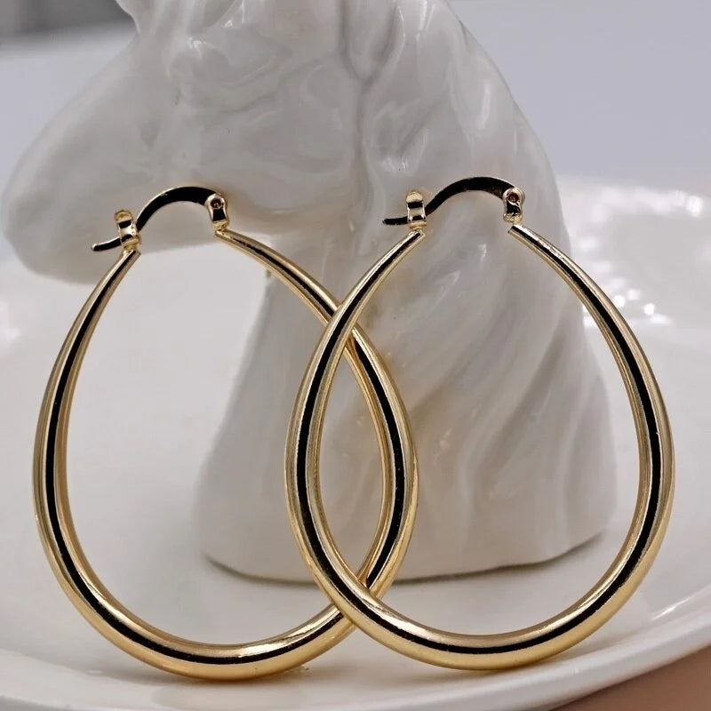 Shine Gold Color Women Earrings Fashion Smooth Hoop Earrings