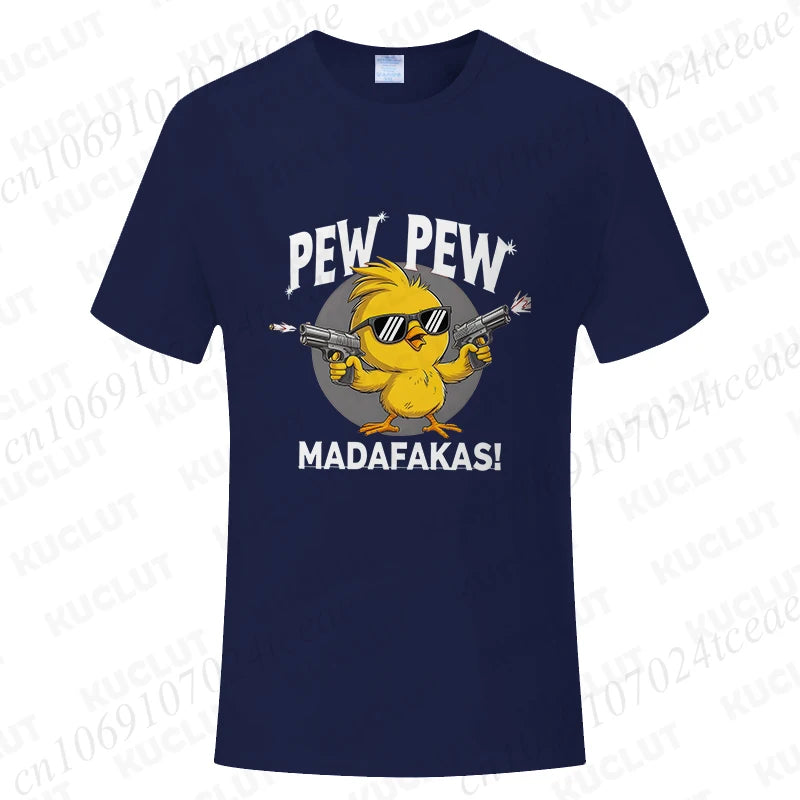 Pew Pew Madafakas Men's T-shirts Cute Chick Funny Graphic Tops Summer Short Sleeve Tees Trendy Streetwear Male Oversized Clothes