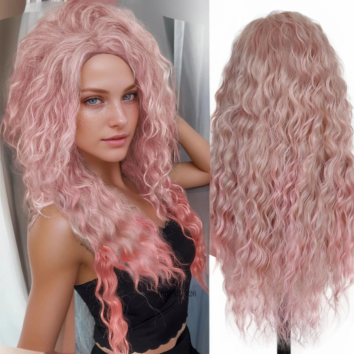 Wig Synthetic Long Curly Hair Wigs for Women Fluffy Wave Ombre