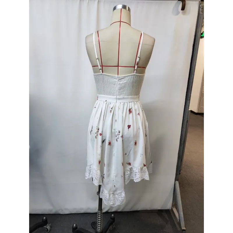 Western Cowgirl Dress Vintage Suspender Floral Irregular Hem Boho Style Summer Beach Party Short Skirt Holiday Casual Dress