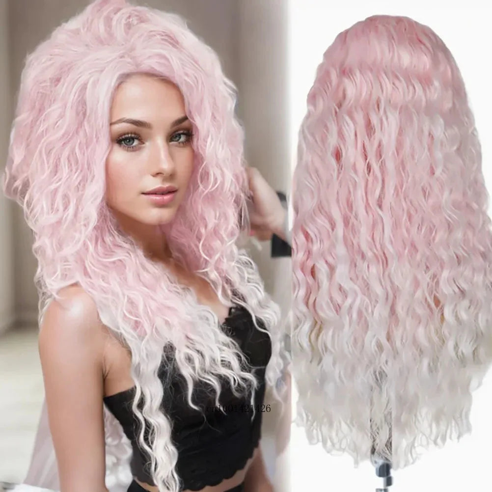 Wig Synthetic Long Curly Hair Wigs for Women Fluffy Wave Ombre