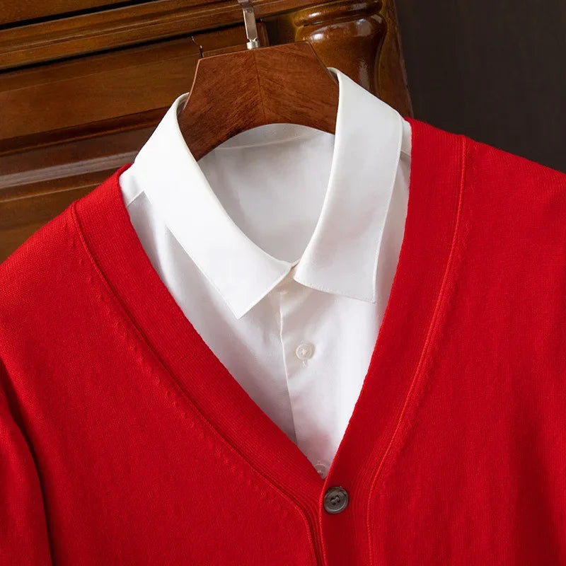 Sweater Cardigan Business Casual Classic V-neck Solid Color