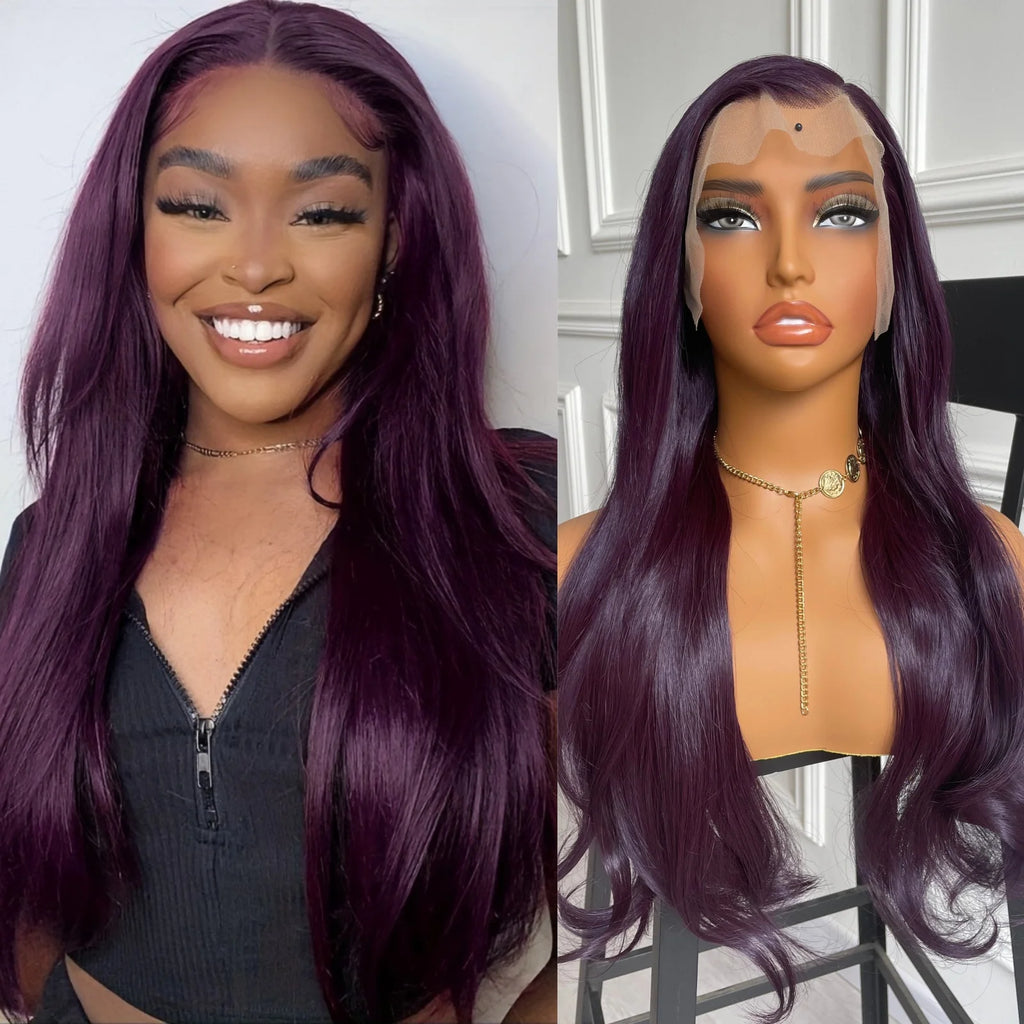 Dark Purple Wig Synthetic Hair Natural Wavy Lace Front Wig