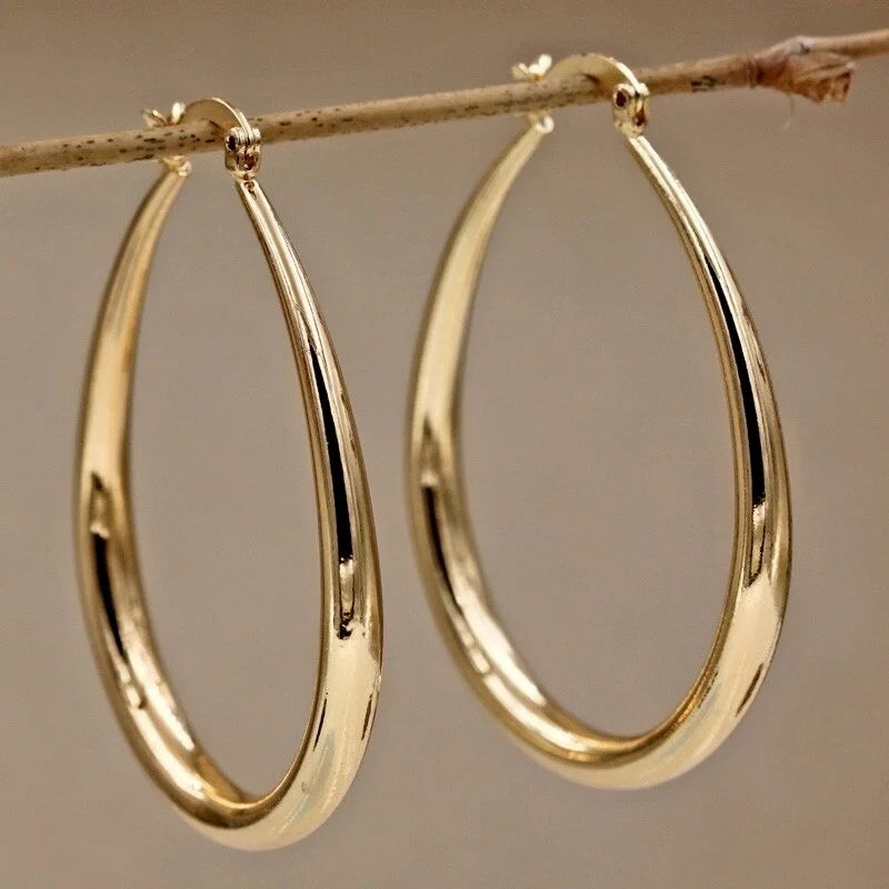Shine Gold Color Women Earrings Fashion Smooth Hoop Earrings