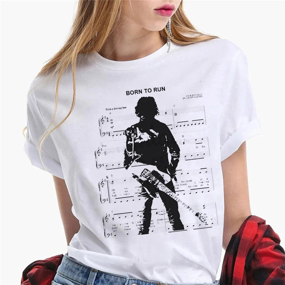 Bruce Springsteen t shirt women Japanese summer top female y2k comic graphic clothing