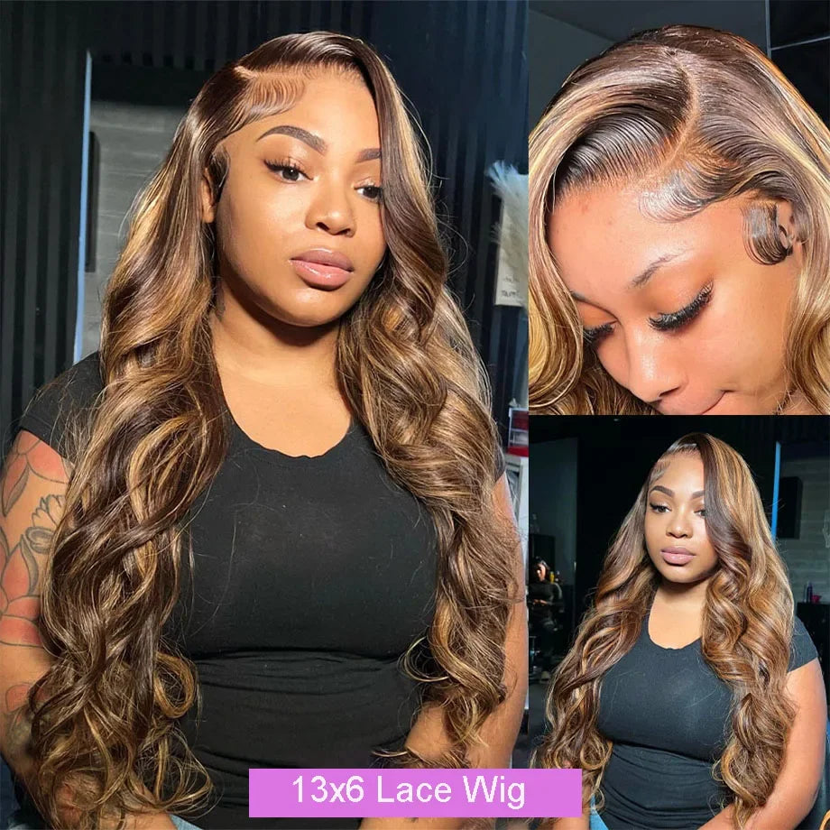 Body Wave Highlight Wig 100% Human Hair Wigs 13x6 HD