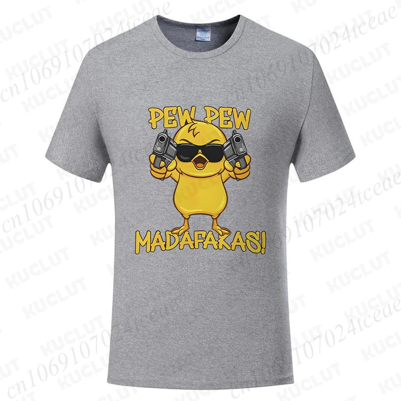 Pew Pew Madafakas Men's T-shirts Cute Chick Funny Graphic Tops Summer Short Sleeve Tees Trendy Streetwear Male Oversized Clothes