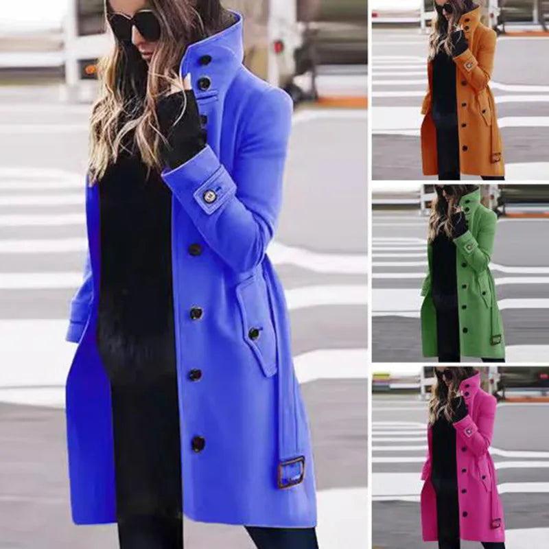 Slim Fit Large Coat Single Breasted Stand Collar Trench Overcoats