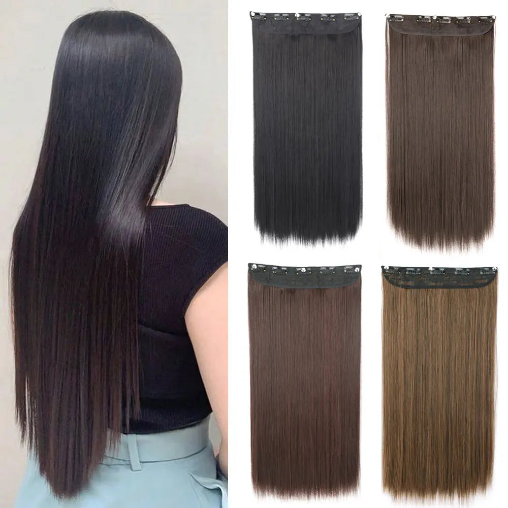 MERISIHAIR Synthetic 5 Clip In Hair Extensions Long Straight Hairstyle Hairpiece Black Brown Blonde 80CM Fake Hair