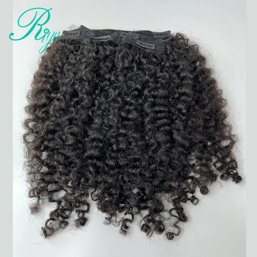 Riya Hair Clips In Brazilian Human Hair Burmese Curly Clip In Hair Extensions 7/8 Pieces And 120g/Set Natural Color Remy Hair