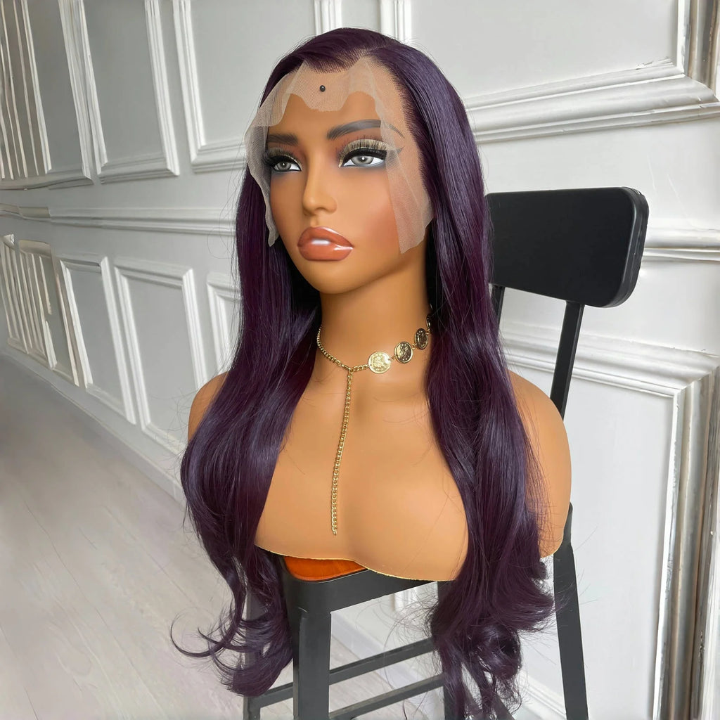 Dark Purple Wig Synthetic Hair Natural Wavy Lace Front Wig
