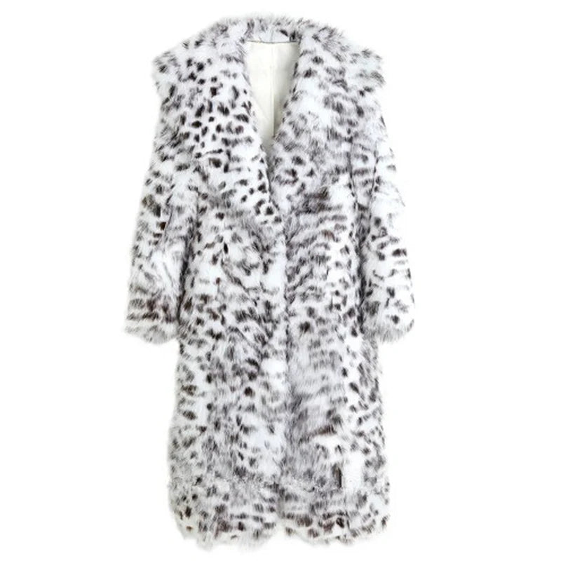 Women's winter imitation fox fur young leopard-print fur coat long