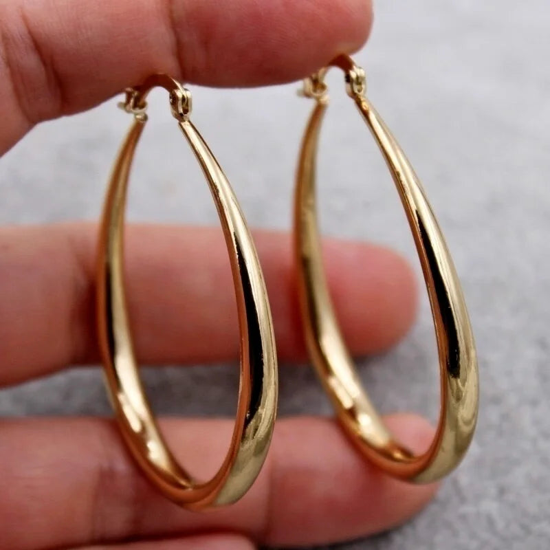 Shine Gold Color Women Earrings Fashion Smooth Hoop Earrings