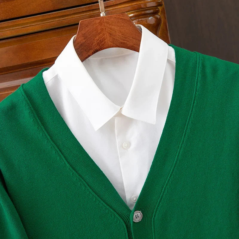 Sweater Cardigan Business Casual Classic V-neck Solid Color