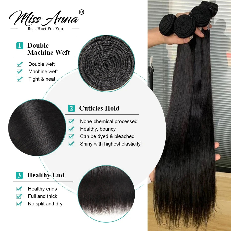 Missanna 12-40 Inch Bundles Straight Human Hair Brazilian Hair Bundles Weaves Straight Soft Human Hair Bundles Hair Extensions