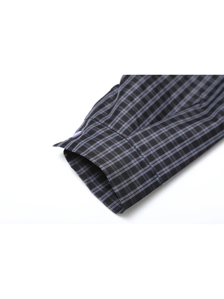 Women's Plaid Shirts and Blouses Y2k Vintage 90s Aesthetic Harajuku 2000s Elegant Long Sleeve Bow Shirt Top Clothes 2024 Summer
