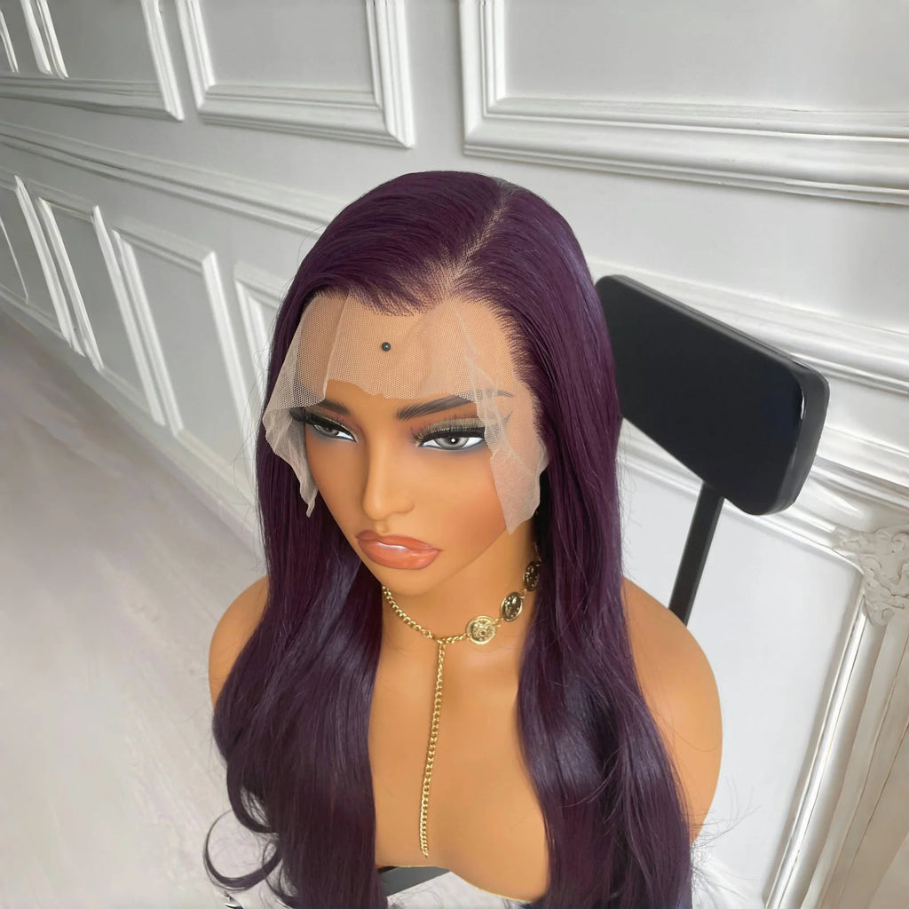 Dark Purple Wig Synthetic Hair Natural Wavy Lace Front Wig