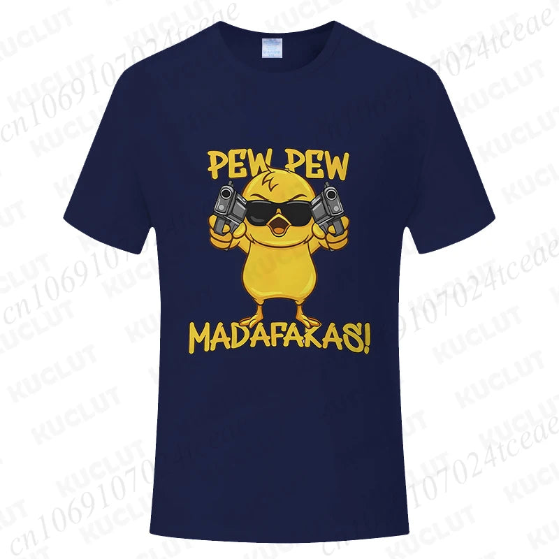 Pew Pew Madafakas Men's T-shirts Cute Chick Funny Graphic Tops Summer Short Sleeve Tees Trendy Streetwear Male Oversized Clothes