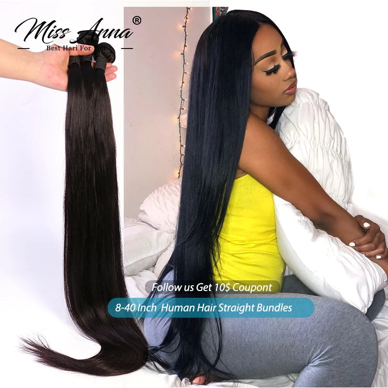 Missanna 12-40 Inch Bundles Straight Human Hair Brazilian Hair Bundles Weaves Straight Soft Human Hair Bundles Hair Extensions