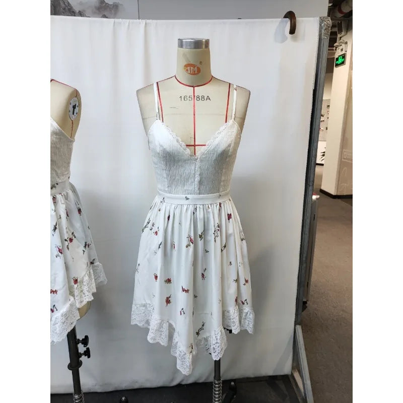 Western Cowgirl Dress Vintage Suspender Floral Irregular Hem Boho Style Summer Beach Party Short Skirt Holiday Casual Dress