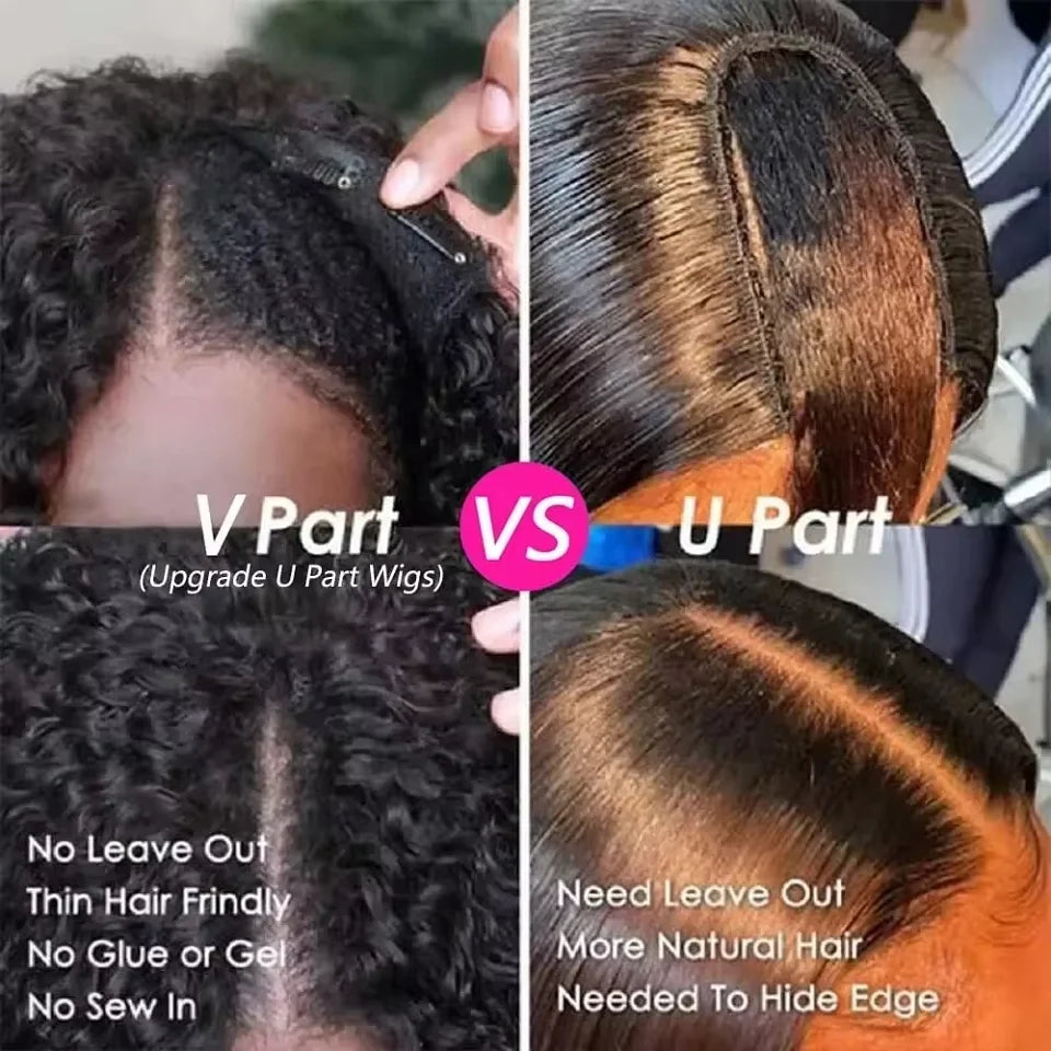 U V Part Wig Human Hair 100% Remy Raw Human Hair 32 34 Inch 250% No Glue  Brazilian Loose Wavy V Part Human Hair Wigs for Women