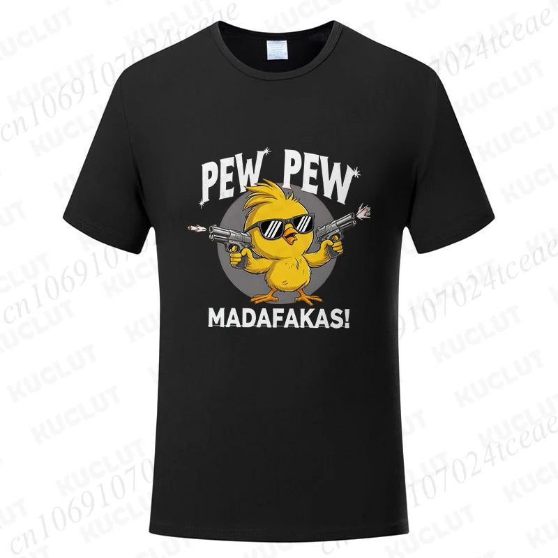 Pew Pew Madafakas Men's T-shirts Cute Chick Funny Graphic Tops Summer Short Sleeve Tees Trendy Streetwear Male Oversized Clothes