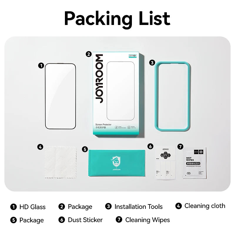 Joyroom 1/2/3pcs HD Glass Screen Protector for iPhone 16 15 14 13 12 11 Pro Max for iPhone
