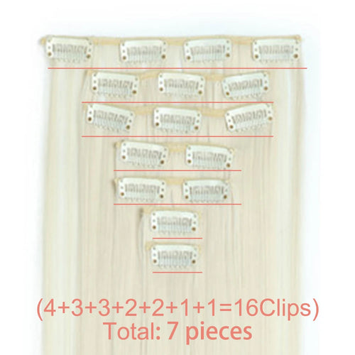 AZQUEEN Long Straight 16 Clip In Synthetic Hair Extensions 7Pcs/Set Natural Blonde Heat Resistant Hairpieces For Women