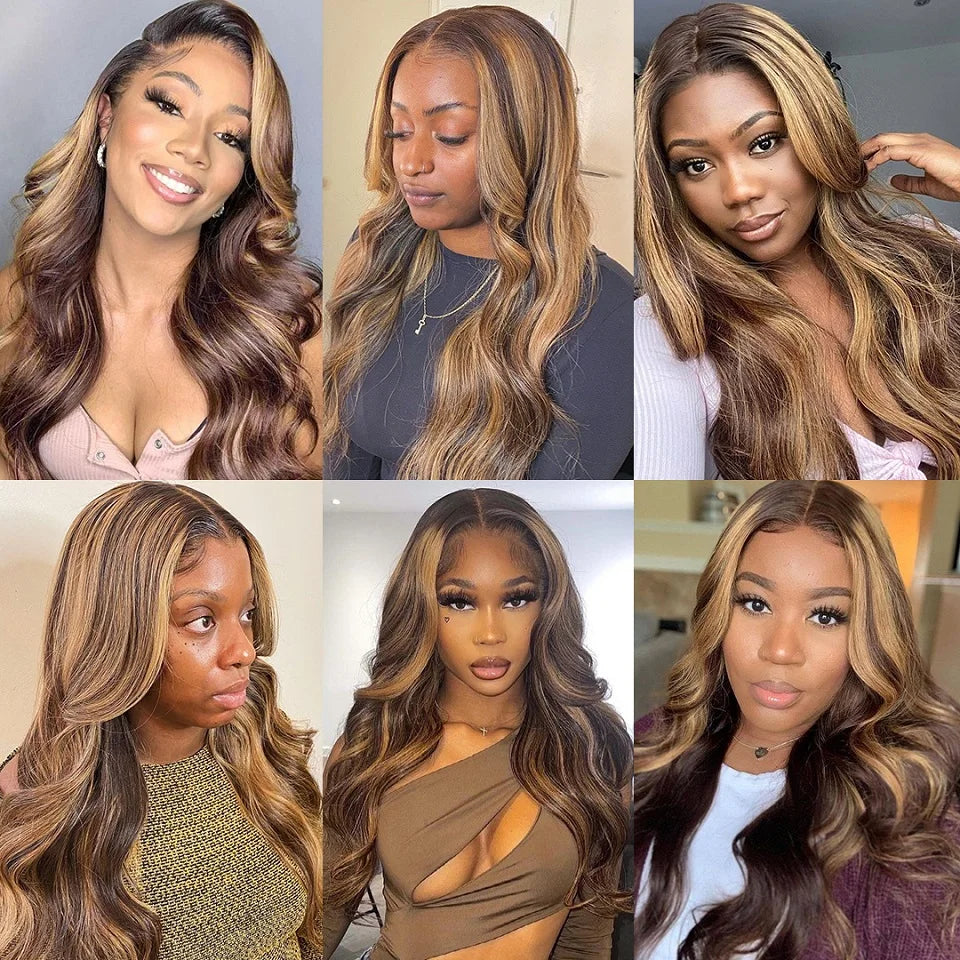 Body Wave Highlight Wig 100% Human Hair Wigs 13x6 HD
