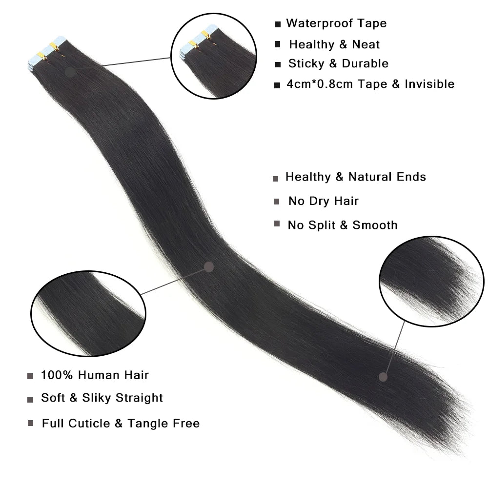 Tape In Hair Extensions 100% Human Hair 12"-24" Adhesive Replaceable Seamless Skin Weft Tape 20/40pcs Straight Hair For Women