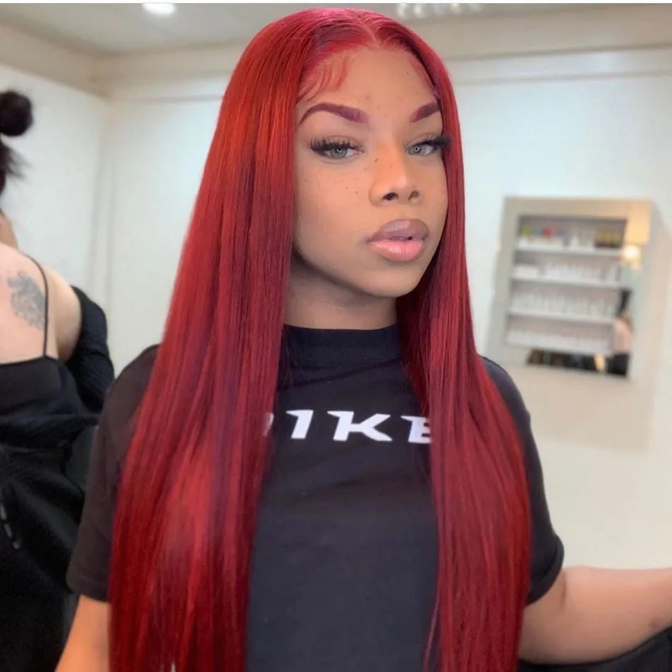 13x6 HD Lace Front Wig Human Hair Wigs 99J Red Burgundy Colored HD Transparent Pre Plucked Lace Frontal Human Hair Wigs Straight