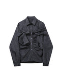 Women's Plaid Shirts and Blouses Y2k Vintage 90s Aesthetic Harajuku 2000s Elegant Long Sleeve Bow Shirt Top Clothes 2024 Summer