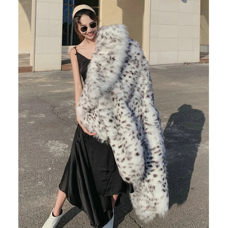 Women's winter imitation fox fur young leopard-print fur coat long