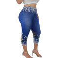 Plus Size Women's Capri Leggings with Butterfly Pattern Denim