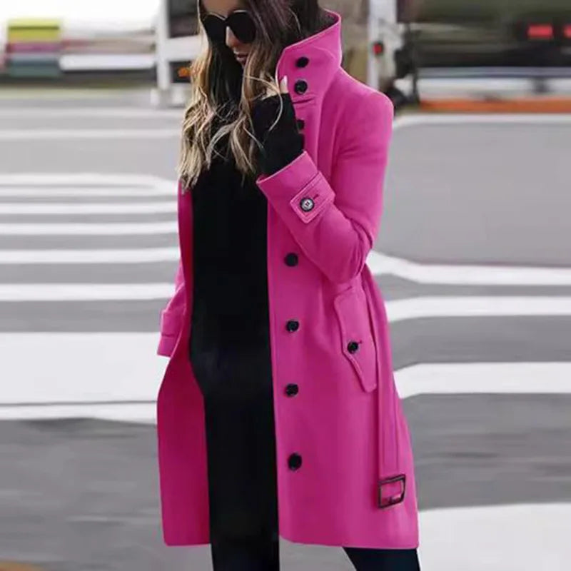 Slim Fit Large Coat Single Breasted Stand Collar Trench Overcoats