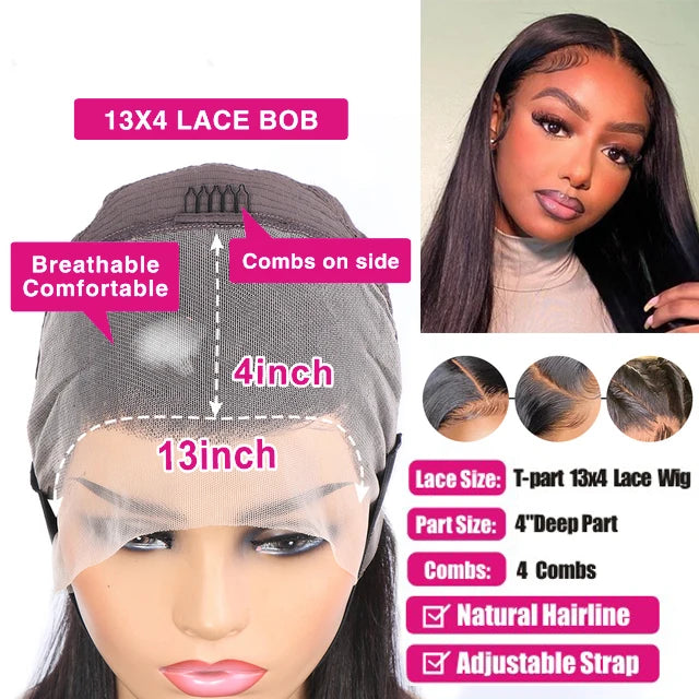 Short Bob Wig Straight 13x4 Lace Front Wig Human Hair